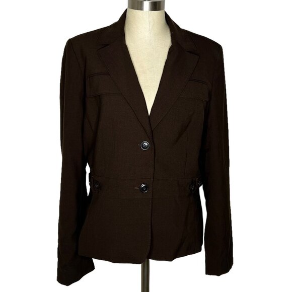Ann Taylor Loft Blazer Womens Size 12 Brown Two Button Wool Blend Career Wear - Picture 2 of 4